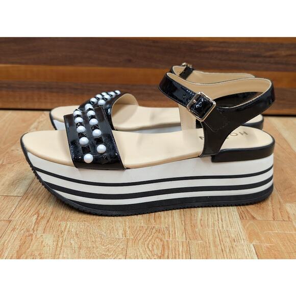 HOGAN womens platform sandals size EU 37.5 US 7 white and black ankle strap - Picture 2 of 9